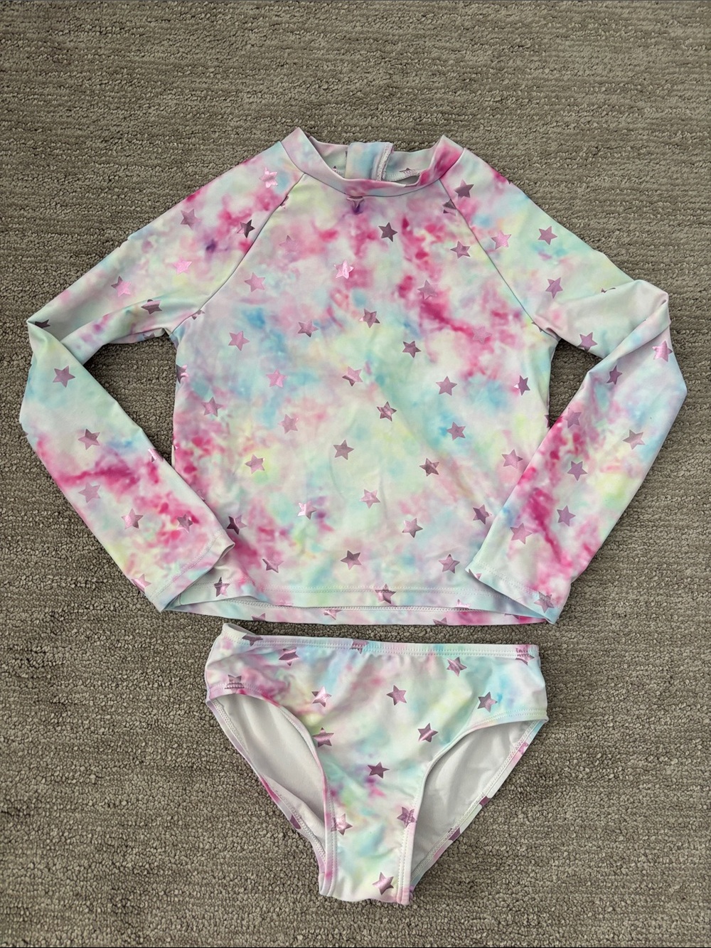 Andy & Evan Pastel Tie-Dye Rashguard Set with Pink Stars